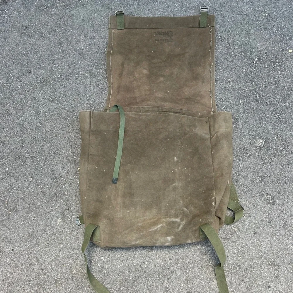 Vintage Military Canvas Rucksack FSS Stencil Olive Drab Field Bag Backpack